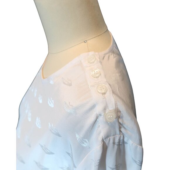 BY MALENE BIRGER White Jacquard Cuffed Kimono Sleeve Tie Hem Top Size 40 EU L US - Picture 5 of 8